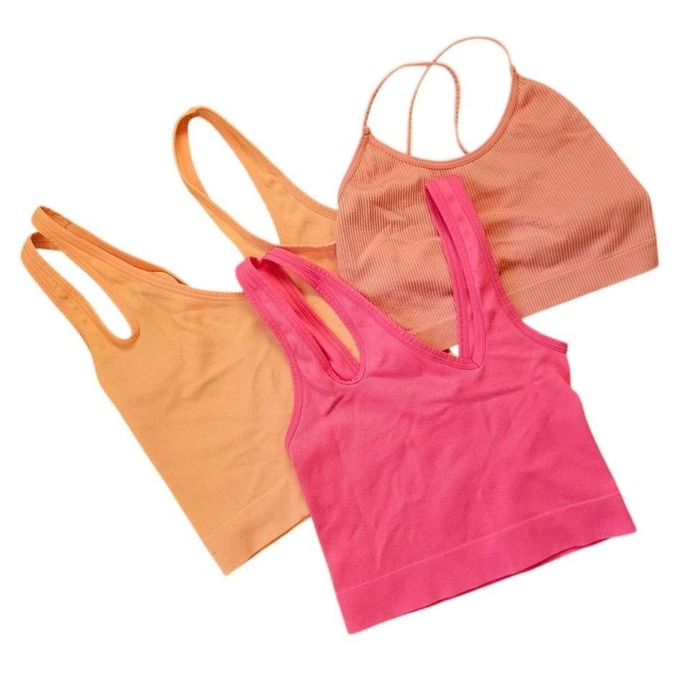 Seamless Ribbed Bralette Bundle‎ - Hot Pink & Sunset Orange XS and Small lounge